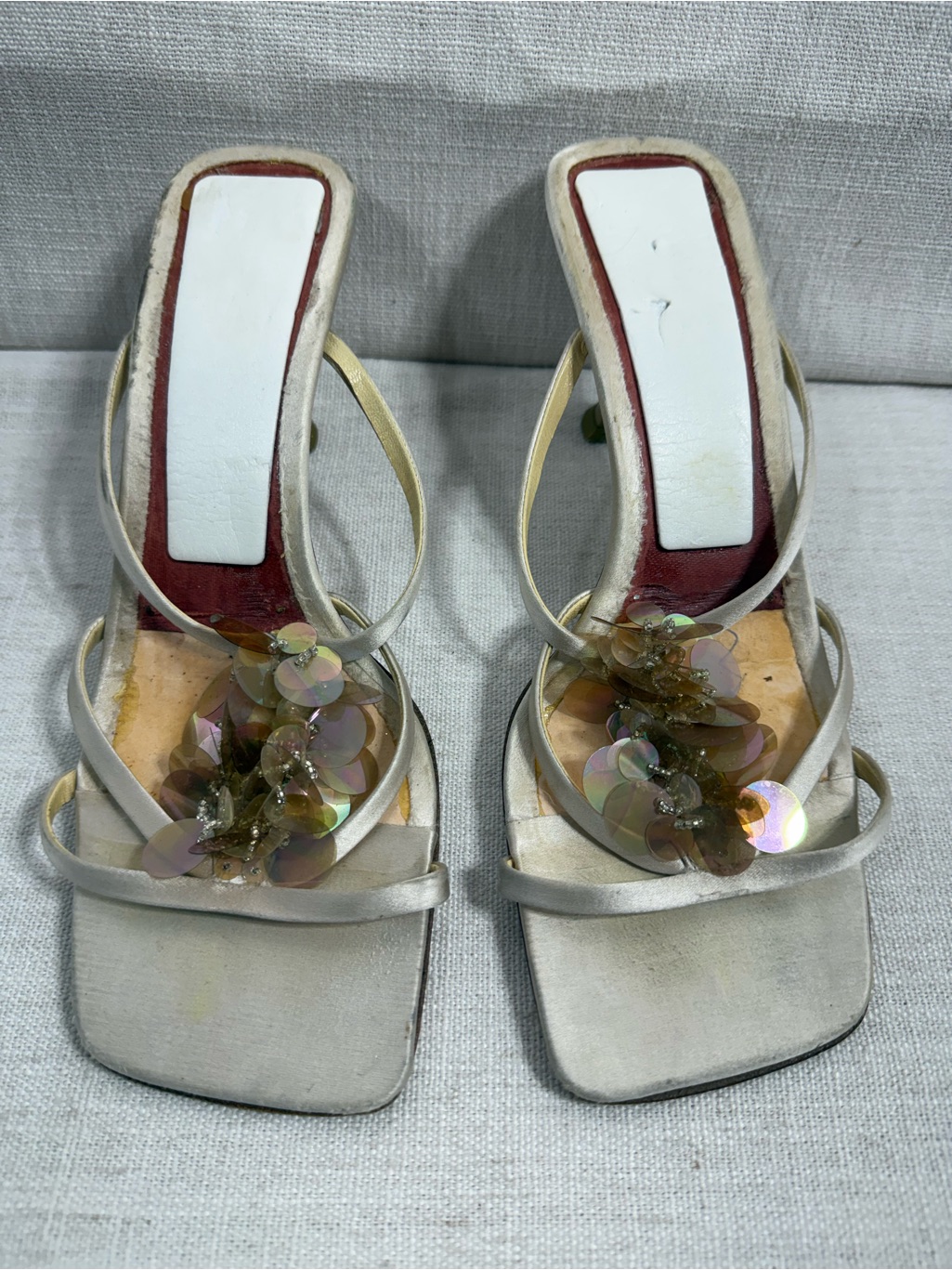 Prada Sequin Heels ,, Is Missing The Upper Top Line In Cream Color